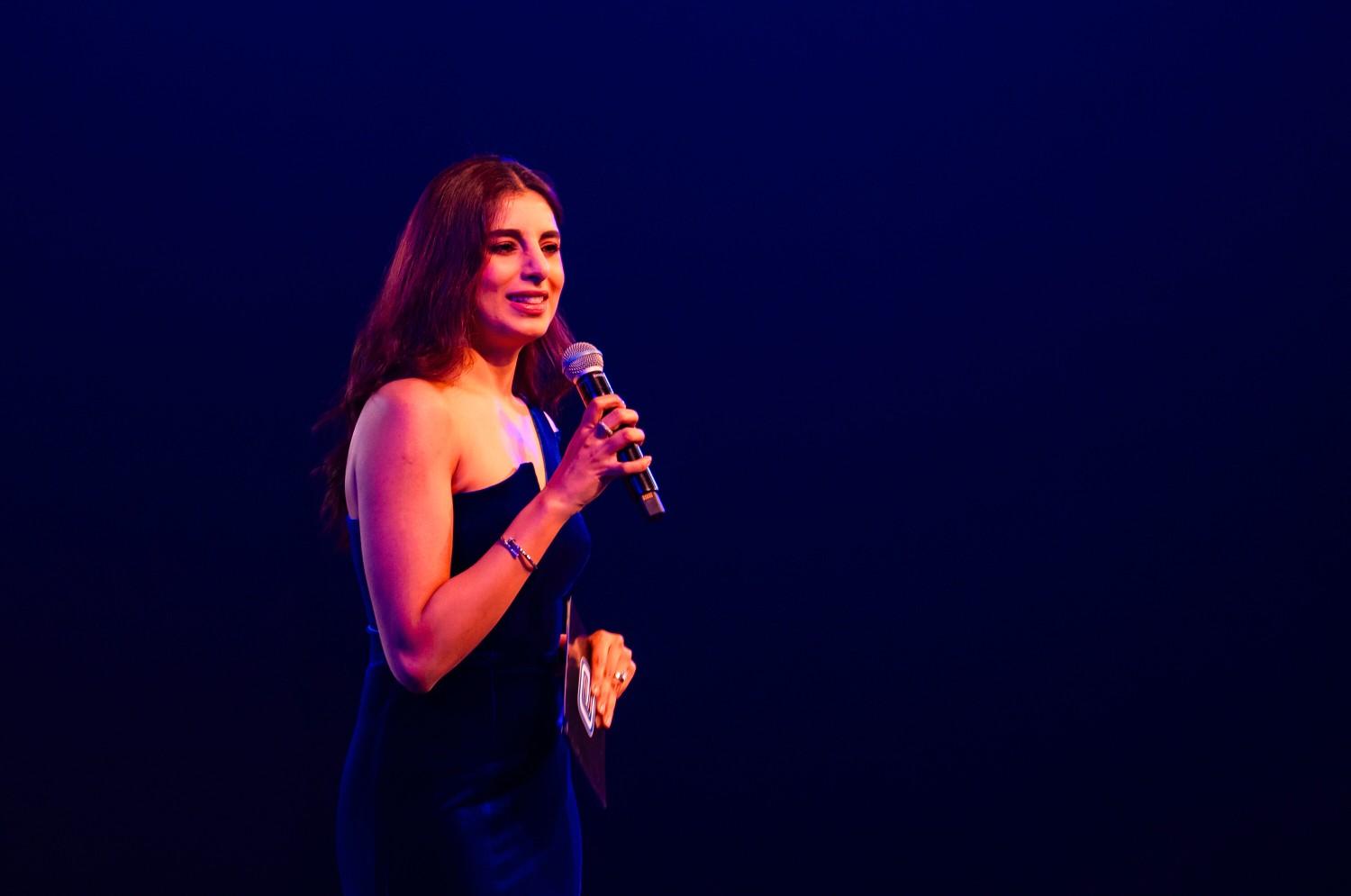 Emcee Nashpreet Kaur hosting a corporate event in Delhi Emcee Nashpreet Kaur hosting a corporate event in Delhi