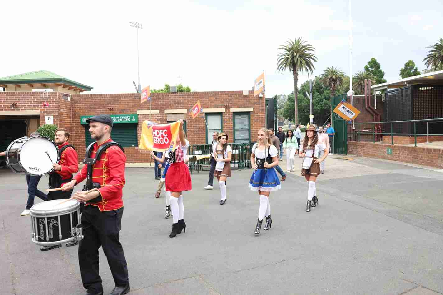 Drummers and themed hostesses welcoming guests at a corporate event in Sydney Drummers and themed hostesses welcoming guests at a corporate event in Sydney